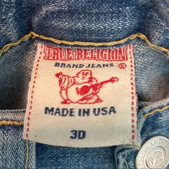 TRUE RELIGION Sz 30 X 34 Ricky  Light Medium Wash Distressed Jeans - Picture 7 of 14